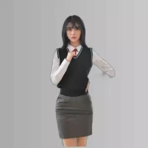 교복몰 (빅사이즈) 블랙 화이트라인 교복조끼(여자)