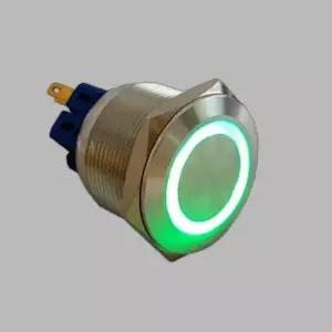 6핀 푸쉬온 방수 메탈 스위치 12V 그린 LED 링 (HAS3429) 25mm