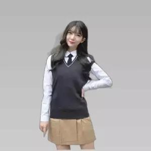 교복몰 보풀방지그레이 화이트라인 롱 교복조끼(여자)