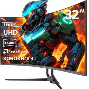 CRUA 32인치 커브드 게이밍 모니터 4K UHD 3840 X 2160P VA 화면 1500R 144Hz /160Hz 컴퓨터 AMD 프리싱크