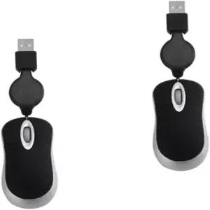 앙고일리 미니 컴퓨터 마우스 2pcs 블랙 USB 유선 접이식 노트북 휴대용 편안한 그립 3방향 스크롤 휠