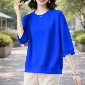 루미빈 여성 순면 라운드넥 7부 소매 봄여름 루즈핏 데일리 티셔츠