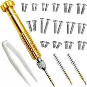 PTSLKHN 안경 수리 키트 15종 나사가 있는 S2 스틸 드라이버 정밀 도구 세트 골드2in1