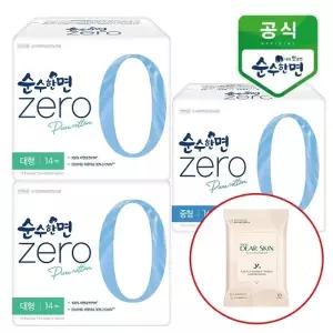 [깨끗한나라] 순수한면 제로 중형 16개입+대형14개입x2팩+디어스킨 여성청결 티슈 10매_25307212