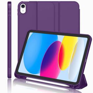 iMieet iPad (A16) 케이스 11세대 / iPad 10세대 케이스 [11인치 2025 / 10.9인치 2022] 펜슬 홀더, 부드러운 TPU 뒷면이 있는 트리플 스탠드 스마트 커버, 자동 웨이크 / 슬립 (다크 퍼플)