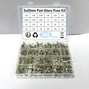 360개박스 24가지 값 5x20mm 고속 유리 퓨즈 키트 0.2A 1A 2A 3A 5A 6A 8A 250V 520 보험 튜브 패키지