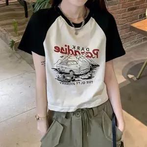 (색상 본품)여자반팔티 반팔티셔츠 여자예쁜티 여자 여성반팔티셔츠 크롭 나그랑 배색