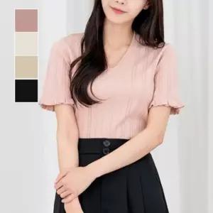 러블리 반팔니트 크롭 카라 여성 여성의류 반팔 니트카라 반팔티 여자의류