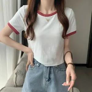 여자기본반팔티 배색 오버핏티셔츠 무지 빅사이즈반팔티 반팔티 포인트 크롭