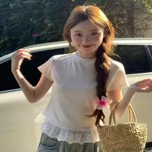 반팔티셔츠 여성티셔츠 레이스반팔 레이스티 여자 레이스 여성반팔 러블리무드