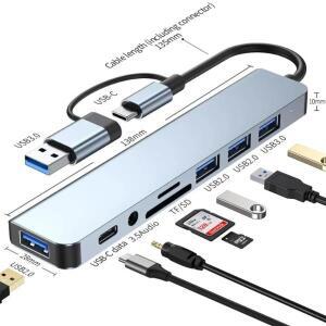 3.0 SD/TF 카드 리더기가 포함된 8 In 2 USB-C 허브 노트북 태블릿 및 전화용 멀티 포트 어댑터 사무용 Typ