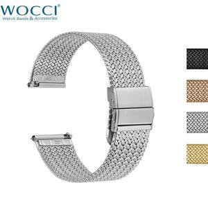 WOCCI 엘리트 메탈 시계 밴드, 메쉬 우븐, 퀵 릴리스, 업그레이드된 폴드 걸쇠, 스트랩 폭 14mm 20mm