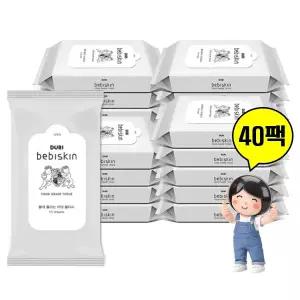 두리 베비스킨 비데용 물티슈 리필형 15매 40팩 휴대용 대용량
