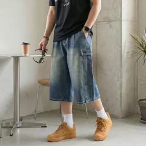 [쿼터]남자 데님 버뮤다팬츠 사이드 스냅 와이드 7부 청반바지