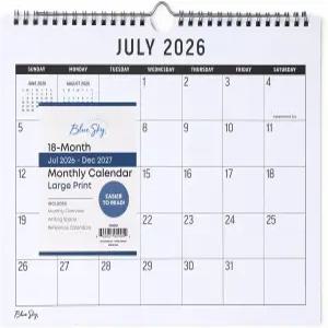 블루 스카이 2026-2027 18개월 대형 인쇄 월간 학년도 월 캘린더 2026년 - 2027년 11 x 8.75 내구성이