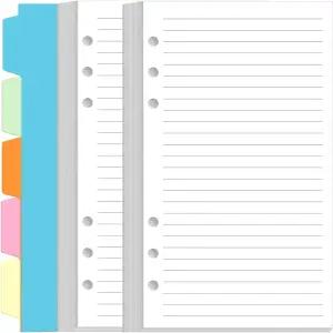 2팩 필로팍스 개인 바인더 플래너용 A6 안감 용지 리필 - 160매/320페이지 5개의 컬러 칸막이 3.75인치 x
