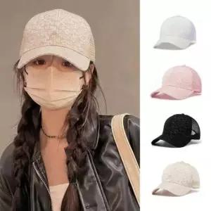 햇빛가리개 캡모자 여성 여행 볼캡 데일리 메쉬 자수 플라워 야외