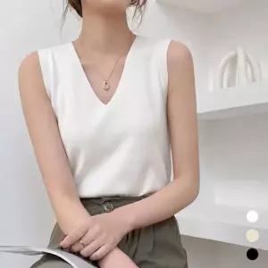 URK-575 여성 무지 깔끔 브이넥 민소매 나시