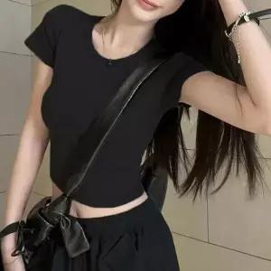 NF-97 기본 무지 라운드 캡소매 크롭티셔츠