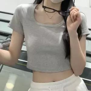 NF-98 무지 슬림 U넥 반팔 크롭티셔츠