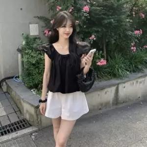 MFNC-1008636 쉬폰 러블리 퍼프소매 리본 블라우스