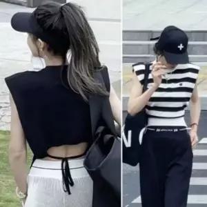 반팔 여름패션 여름티셔츠 모던민소매 스타일리시 여성 여름 뒷트임 티셔츠 여름 민소매 나시 모던