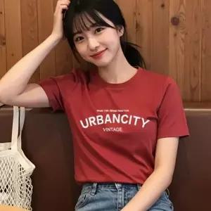 (선택 레드)여성반팔티 여름 레터링 기본 반팔 라운드 티셔츠 레드 셔츠 여자 이너 여름 프린팅 기본 반팔