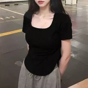 옆트임 스퀘어넥티셔츠 베이직 반팔티셔츠 여성여름티셔츠 2컬 여름티셔츠 스퀘어넥티셔츠 여름티셔츠 여성