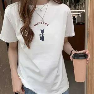 프린팅 여름 스퀘어넥티셔츠 심플 여성티셔츠 여름면티셔츠 여성반팔티셔츠