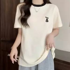 여름 여성면티 여름면티셔츠 라운드넥 스퀘어넥티셔츠 토끼자수 여성반팔티