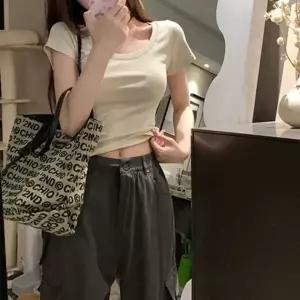 유넥티셔츠 U넥 크롭 여름반팔티 기본반팔티 여자무지티 여름 여성