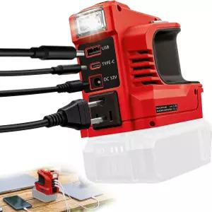 밀워키 18V 배터리와 호환되는 220W 파워 인버터 AC 콘센트 1개 USB 및 타입-C 12V DC 200LM LED 1개(도구