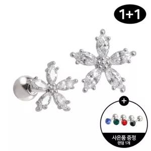 [미니아트] 써지컬 스틸 펜타스 큐빅 꽃 패션 피어싱 1+ 1