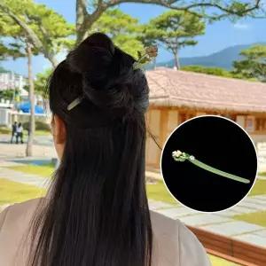 [콩심팥심]옥비녀 진주꽃 옥 한복비녀 한복머리장식