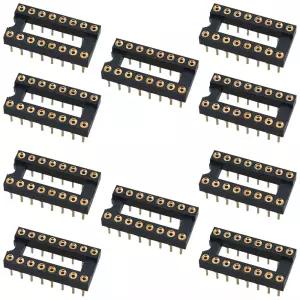 JJHSM 10PCS 금도금 DIP IC 칩 소켓 어댑터 2열 16 원형 핀 납땜 플랫 스트레이트 PCB 보드 전자 부품