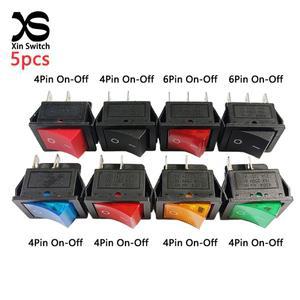5PCS KCD4 로커 스위치 4Pin/6Pin 25x31mm 빨간색 노란색 파란색 녹색 검정색 빛 2 레벨 16A/20A 스냅인 고
