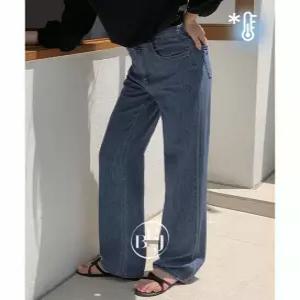 포인 썸머 세미 와이드 데님 팬츠 여름 여성 데일리룩 린넨 연청 진청