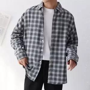 오버핏 스트라이프 줄무늬 솔리드 남자남방 체크셔츠