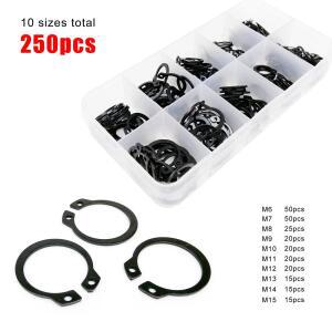 250/500pcs 구색 키트 세트 5 20mm GB894 검정색 65mn 강철 고정 클립 스냅 링 C 유형 베어링 샤프트 용 외부