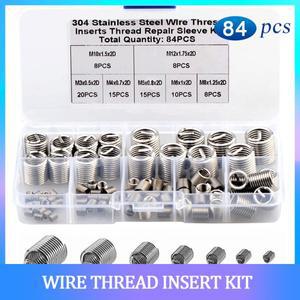 84pcs 304 스테인레스 스틸 헬리코일  나사 스레드 수리 삽입 슬리브 구색 키트 M3 M4 M5 M6 M12 와이어 세