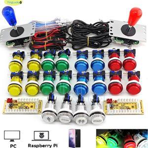 2플레이어 DIY 아케이드 게임 키트 PC 라즈베리 파이 LED 푸시 버튼 아메리칸 스타일 조이스틱 USB 인코더