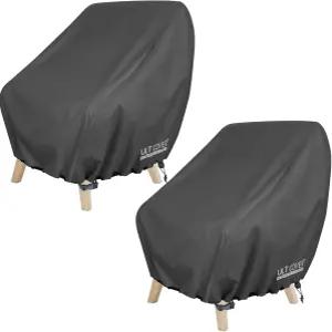UltCOVER 방수 파티오 의자 커버 - 야외 라운지 딥 시트 싱글 잔디 2팩 최대 28W x 30D 32H 인치 블랙