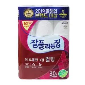 롤화장지 잘풀리는집 3겹 퀼팅 화장지 30롤 두루마리