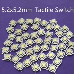 50 개/몫 5.2x5.2mm 4 핀 SMT 메탈 촉각 푸시 버튼 스위치 마이크로 미니 택트 1.5mm 4.3M 호환m 높이 드롭