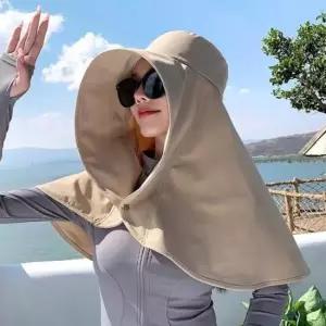 아주 예쁜 여성 와이드 썬캡 그늘막 햇빛가리개 모자