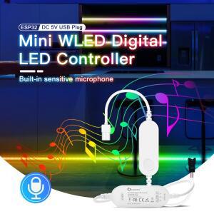 GLEDOPTO WLED ESP32 미니 스트립 컨트롤러 RGB IC 디지털 마이크 음악 사운드 모드 DC5V USB 동적 WS2811