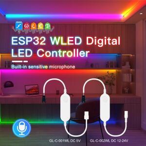 GLEDOPTO 미니 WLED 스트립 조명 컨트롤러 ESP32 칩 5V USB DC12-24V 내장 마이크 앱 Alexa WS2811 SK6812