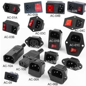 TV 컴퓨터 전화 소켓 LED 3Pin IEC320 C14 250V 로커 스위치 황동 10A 퓨즈 여성 남성 입구 플러그 핀 커넥