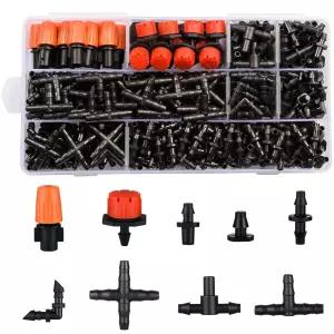 1/4인치 튜브용 300Pc 드립 관개 피팅 키트 시스템용 라인 커넥터 - 방출기 노즐 티 싱글 바브 4방향 엔드