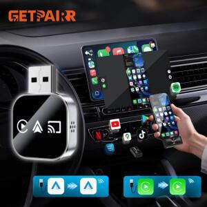 Getpairr 무선 카플레이 & 안드로이드 오토 어댑터 USB 플러그 앤 BT 5.0 + 5G 와이파이 화면 미러링 음성
